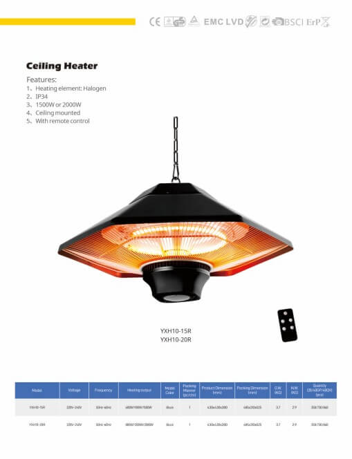 Junheng 2000W ceiling heater for indoor spaces
