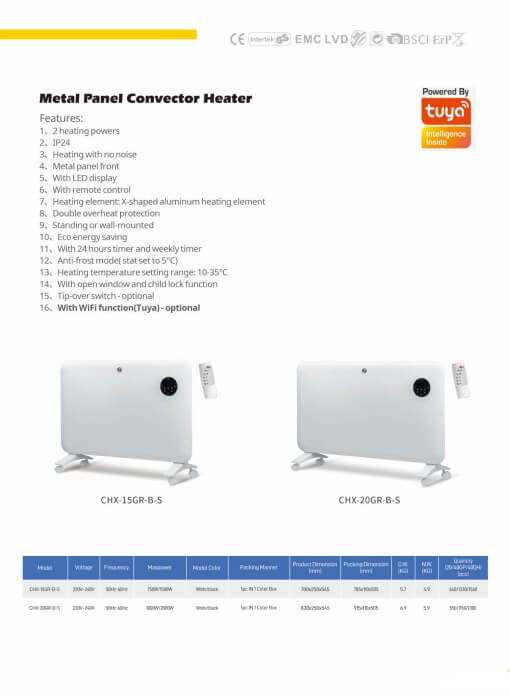 Junheng CHX-15GR-B-S metal panel convector heater